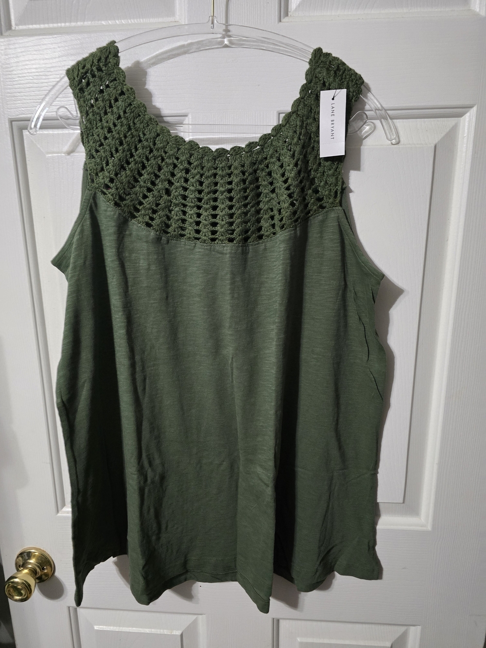 Lane Bryant Olive Green Crochet Yoke Tank